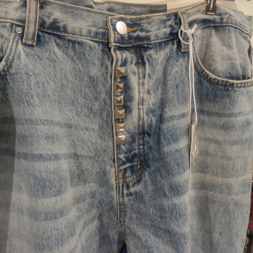 MNML LA B572 Studded Flare Denim Jeans Men's Size 42 Blue Relaxed B-Fit - Picture 5 of 12